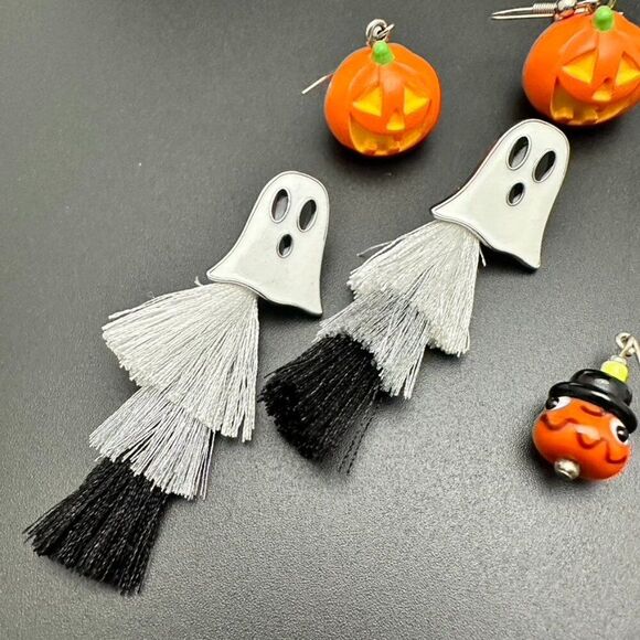 Fall Halloween Ghost & Pumpkin Jackolantern Earrings - lot bundle set - Picture 2 of 5